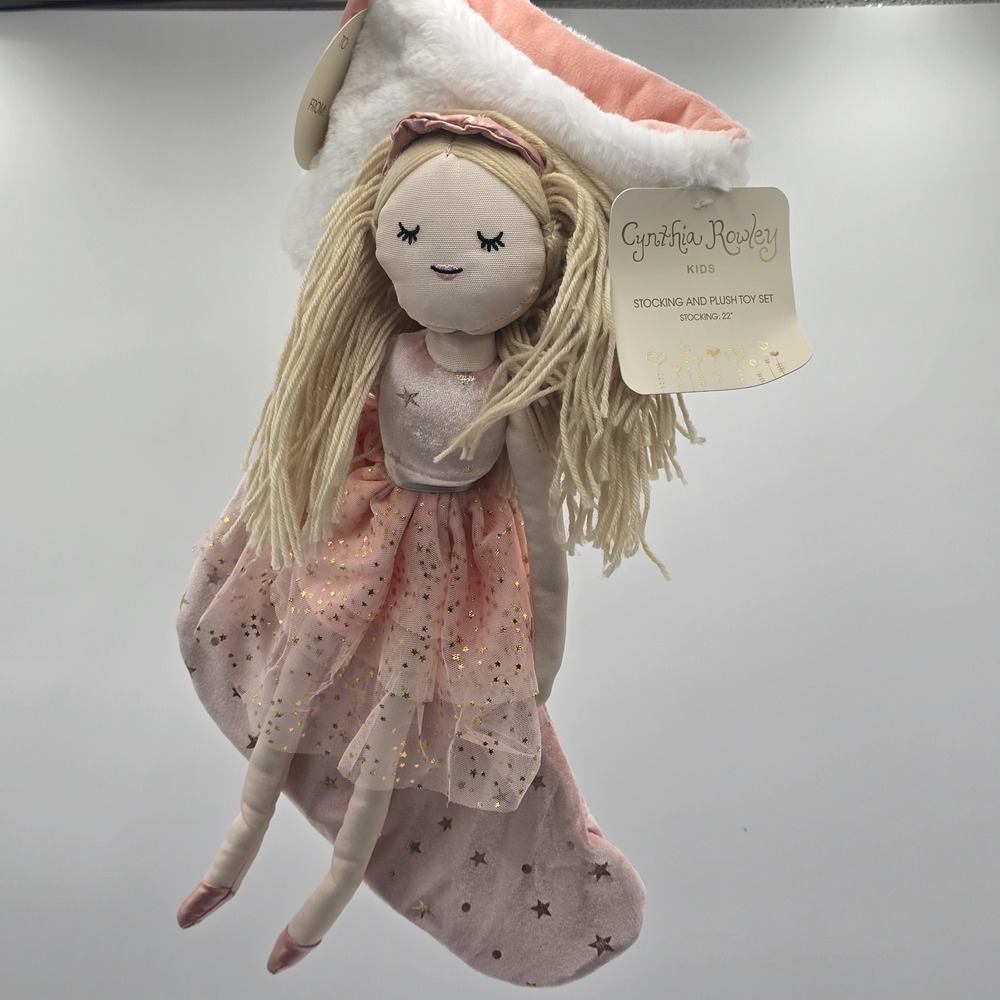 Cynthia Rowley Kids 22" Christmas Stocking w/ Plush Ballerina Doll Set Pink Gold - Picture 1 of 13